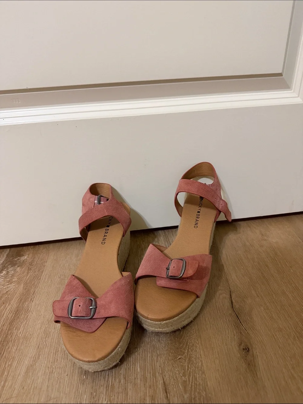 Lucky Brand Womens Pink Suede Buckle Platform Sandals
